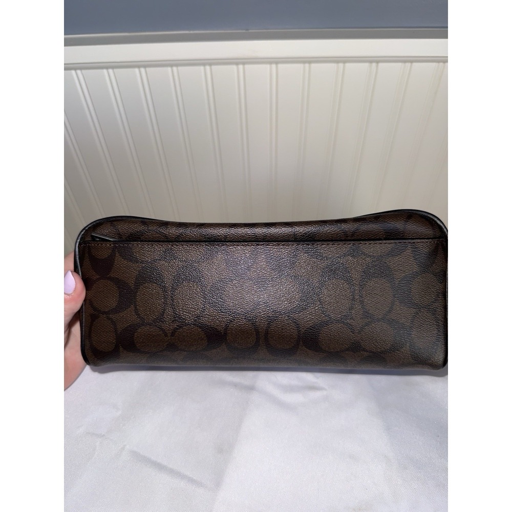 COACH Signature Toiletry Travel Bag Dopp Kit Pouch Coated Canvas Walnut Black - Picture 4 of 16